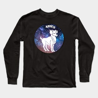 Aries Astrology Zodiac Sign - Aries  Ram Astrology Birthday Gifts Ideas - Stars or Space with White Long Sleeve T-Shirt